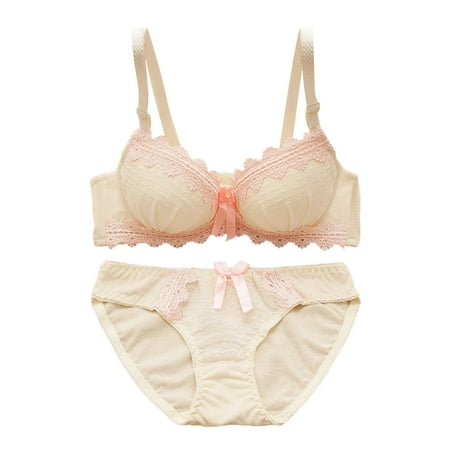 

Lace Bra And Panty Set Lingerie for Women Ruffle 2 Piece Lace Lingerie Set Underwire Ribbed Bra and Panty Sets(A Yellow)