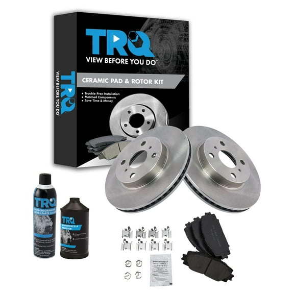 TRQ Front Ceramic Brake Pad & Rotor Kit w/Chemicals for Toyota Scion BKA17025 Fits select: 2007-2011 TOYOTA YARIS, 2012-2019 TOYOTA PRIUS C