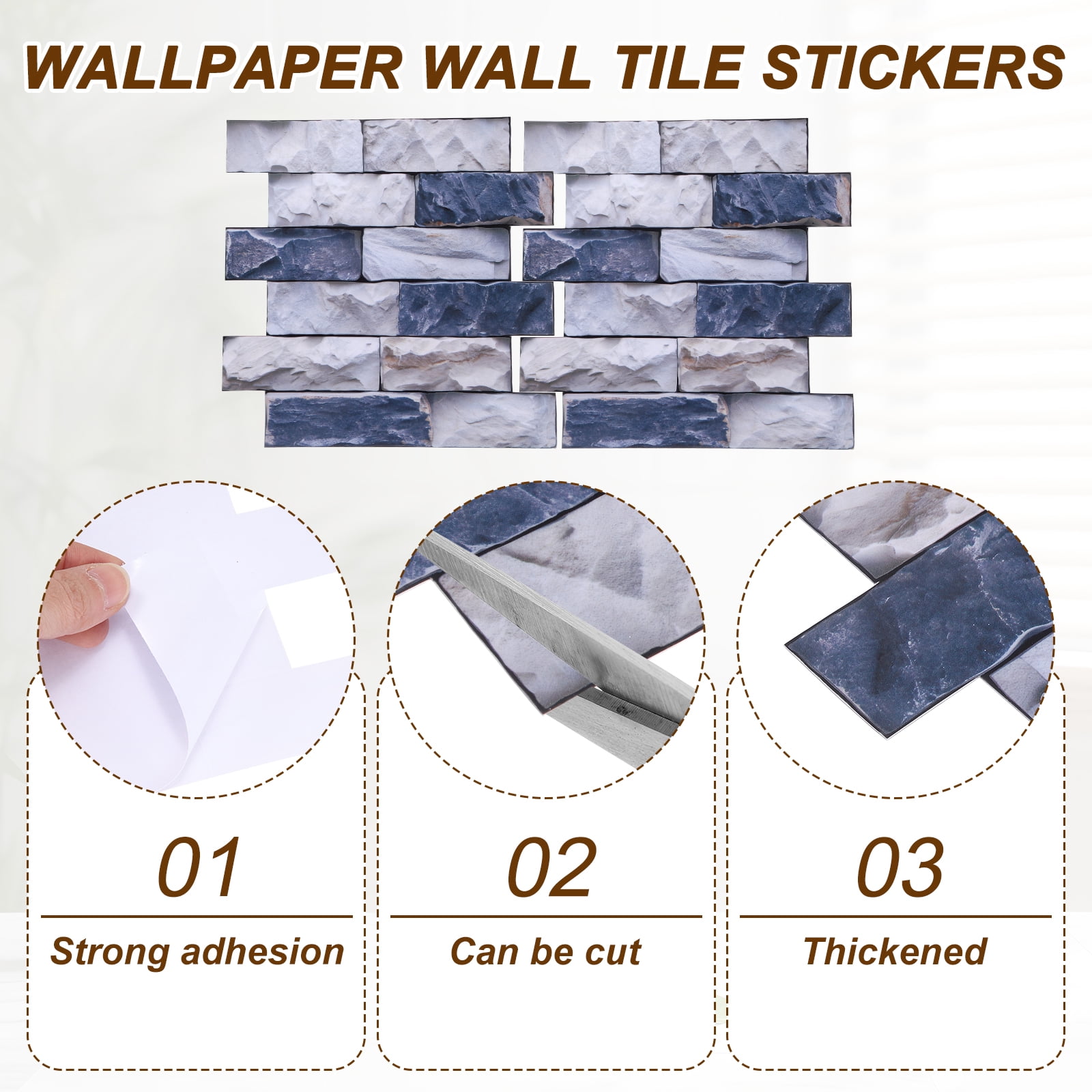 Uxcell 10Pcs Peel and Stick Backsplash Tiles 10.6" x 10.6" 3D Thickened Stone Texture Self-Adhesive Tile Stickers Wallpaper Wall for Kitchen Bathroom Bedroom, Green Gray White