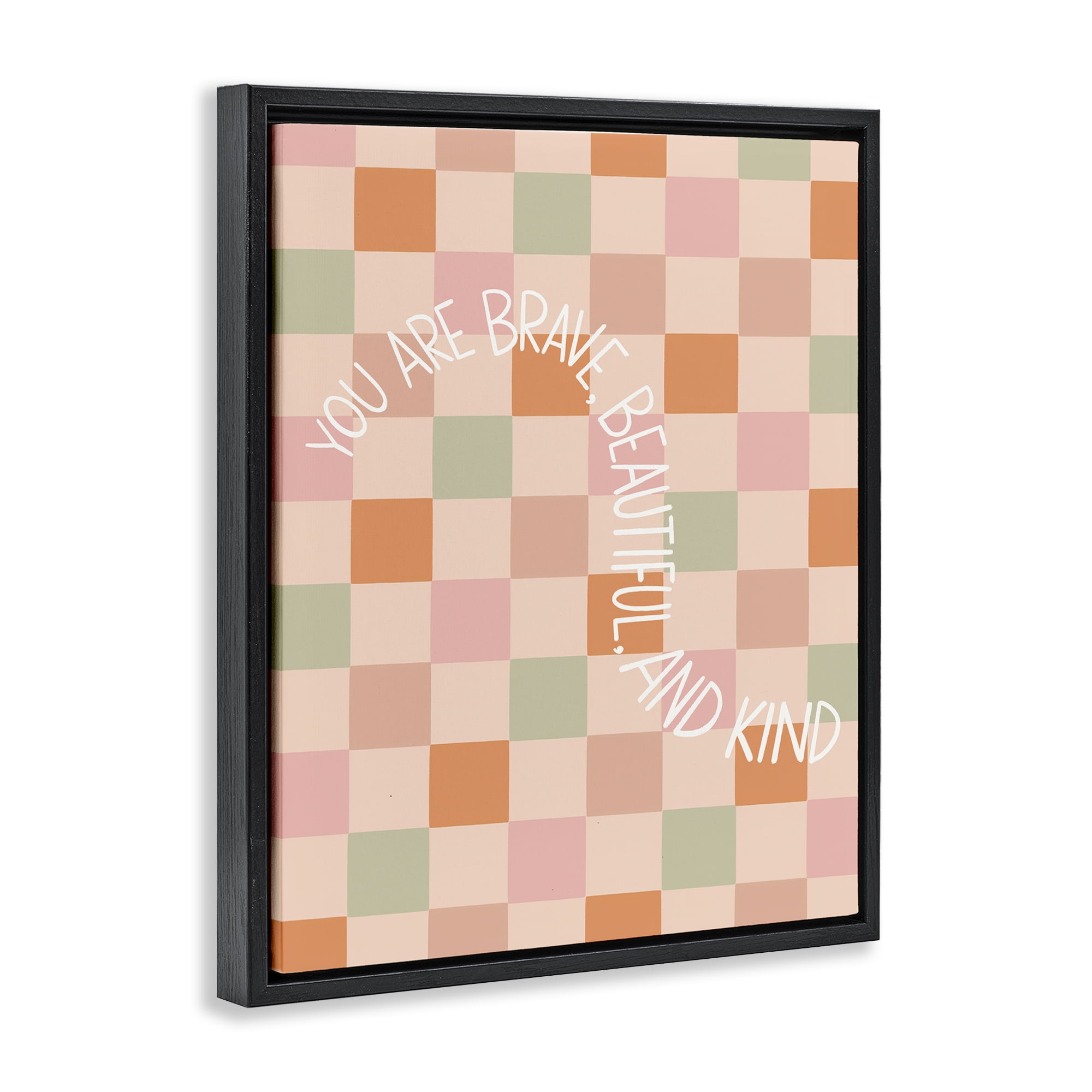 Stupell Industries Checkered You Are Brave Text & Numbers Painting Black Floater Framed Canvas Art Print Wall Art, 25 x 31