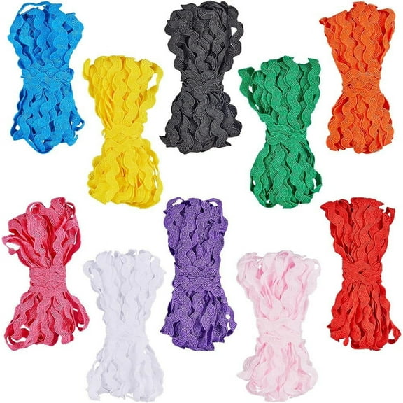10 Colors 54.6Yds/50M RIC Rac Trim Ribbon Wave Bending Fringe Trim 3/16 inch~3/8 inch(5~8.5mm) Wide Braids Cords Embellishments