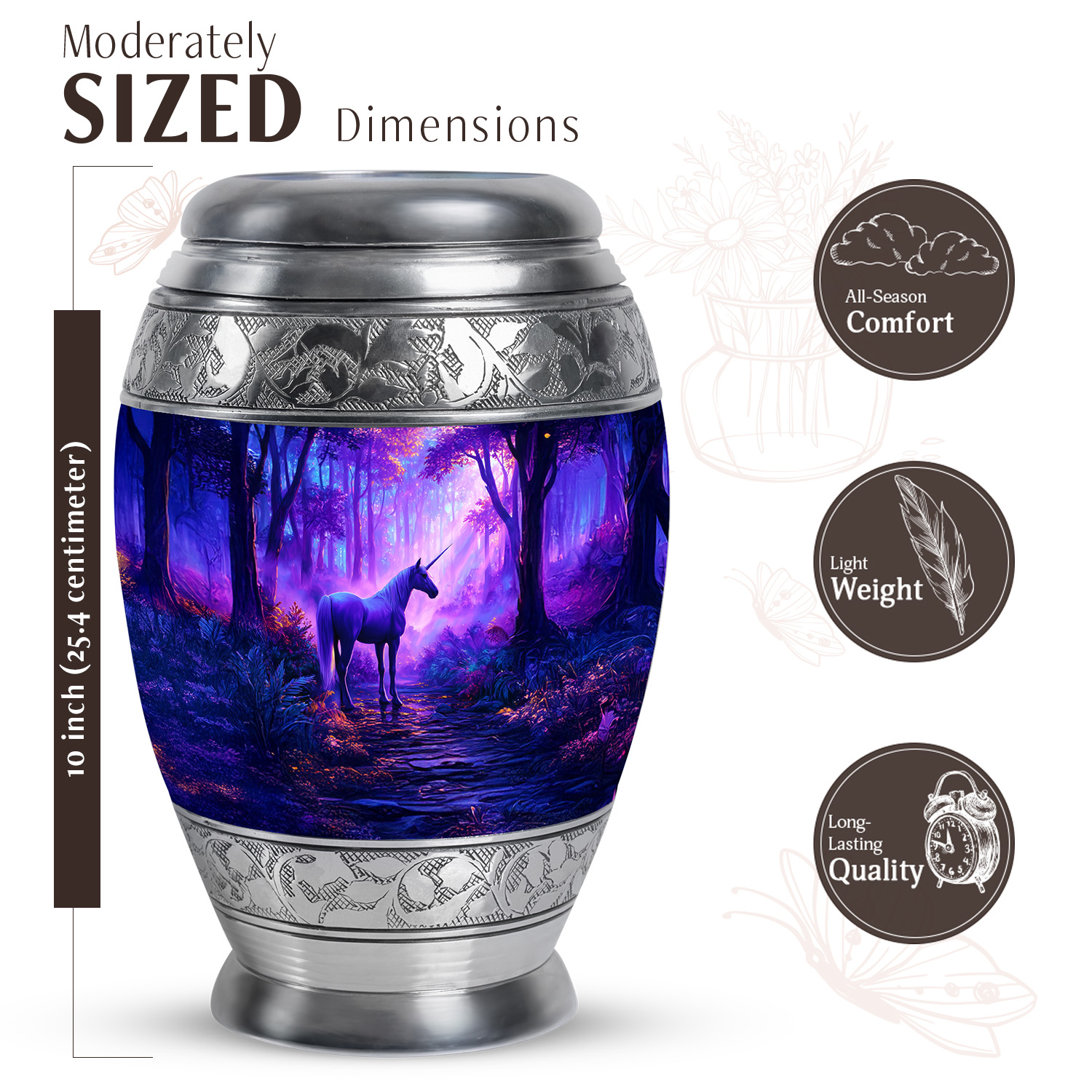 JAGASY Unicorn Handcrafted Large Urn for Girls, Blue Urns for Human Ashes for Women & Men, Sunset Forest Trees Decorative Urns for Friends, Funeral Memorial Cremation Urn for Boys, (10 Inch)