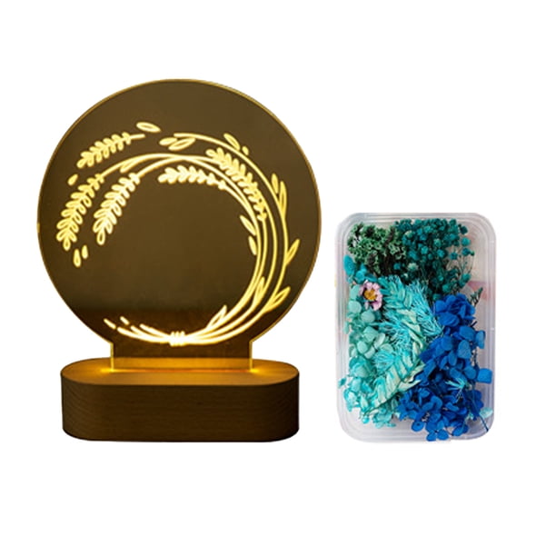 Matsuzay Lámpara de noche, mesita de noche, flores prensadas acrílicas, mesita de noche, de centro, luz nocturna, protección ocular, carga USB, Iluminación y accesorios Agua Azul Matsuzay HA011273-04B