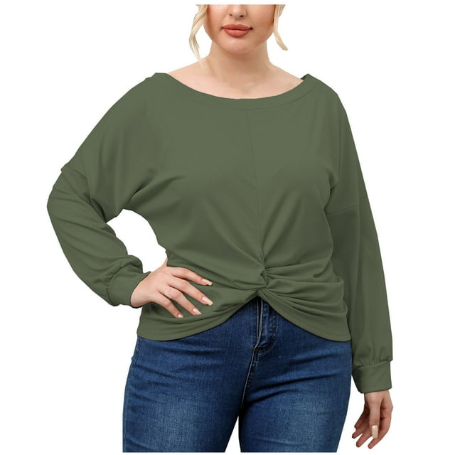 Hauts Grande Taille pour Femmes Col Rond Manches Longues T-Shirts Décontractés Amples Confortables Blouse pour Sortir
