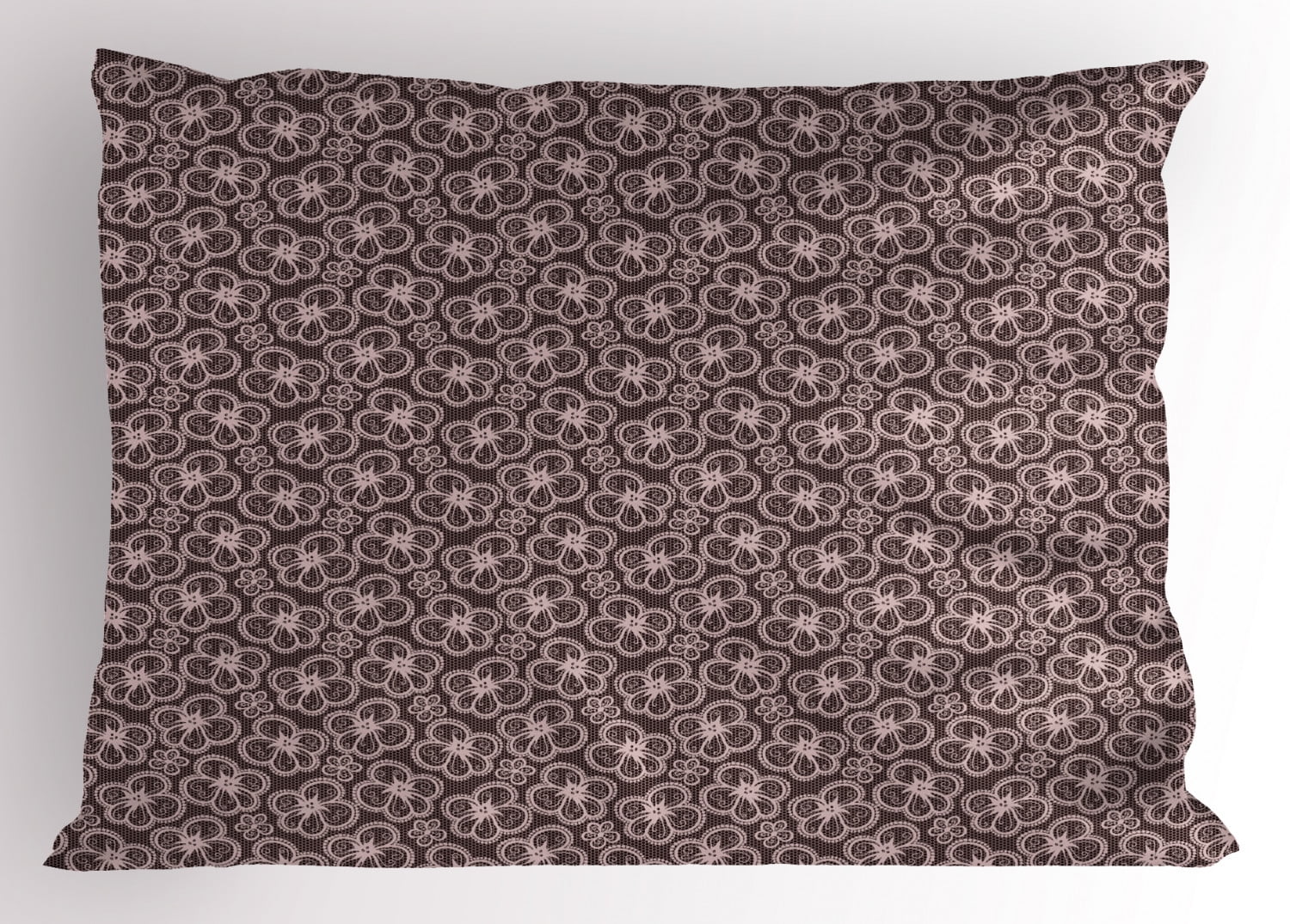 Floral Pillow Sham, Five Petal Flowers on Swirled Lines on Lacy Texture