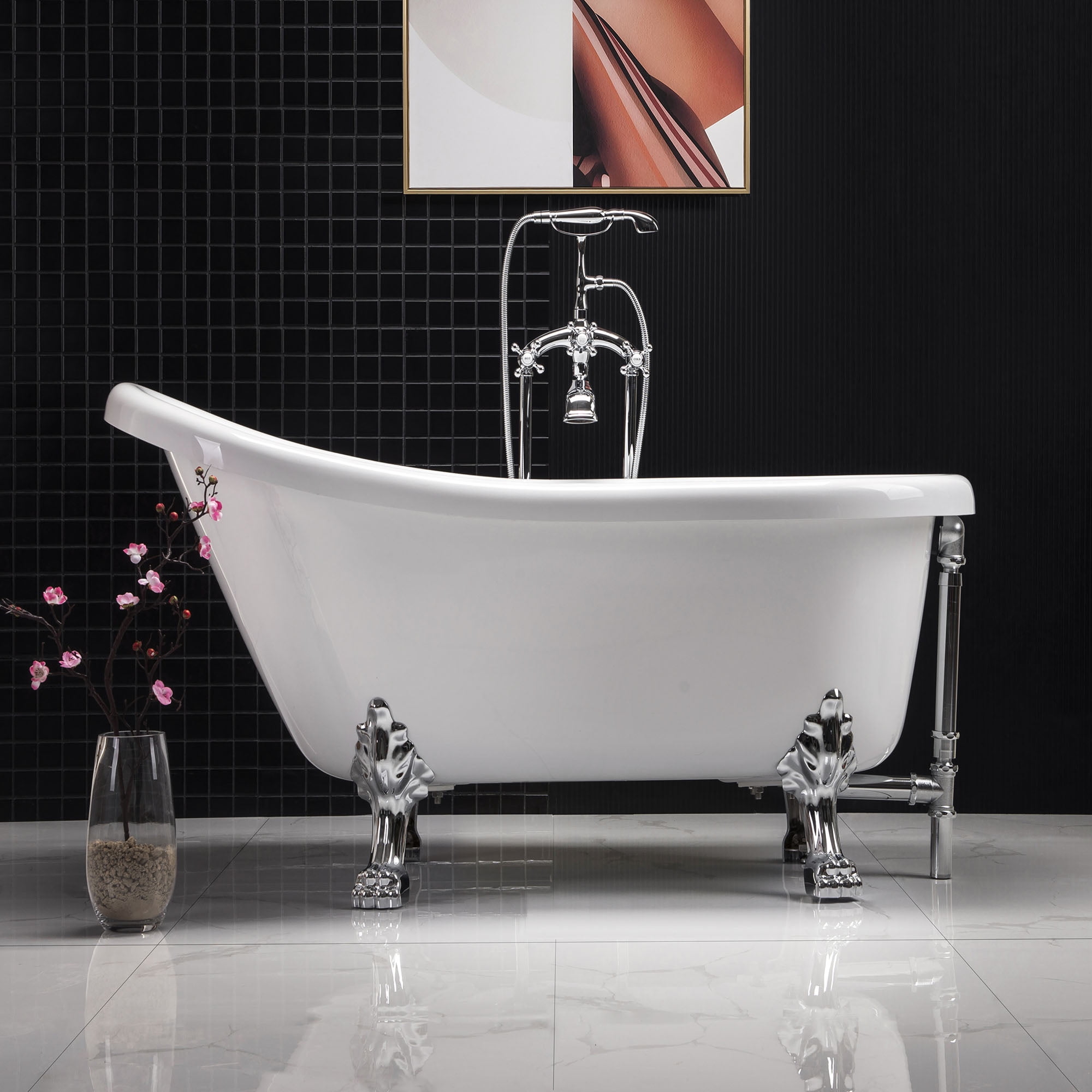 WOODBRIDGE 54" Slipper Clawfoot Bathtub with Solid Brass Polished