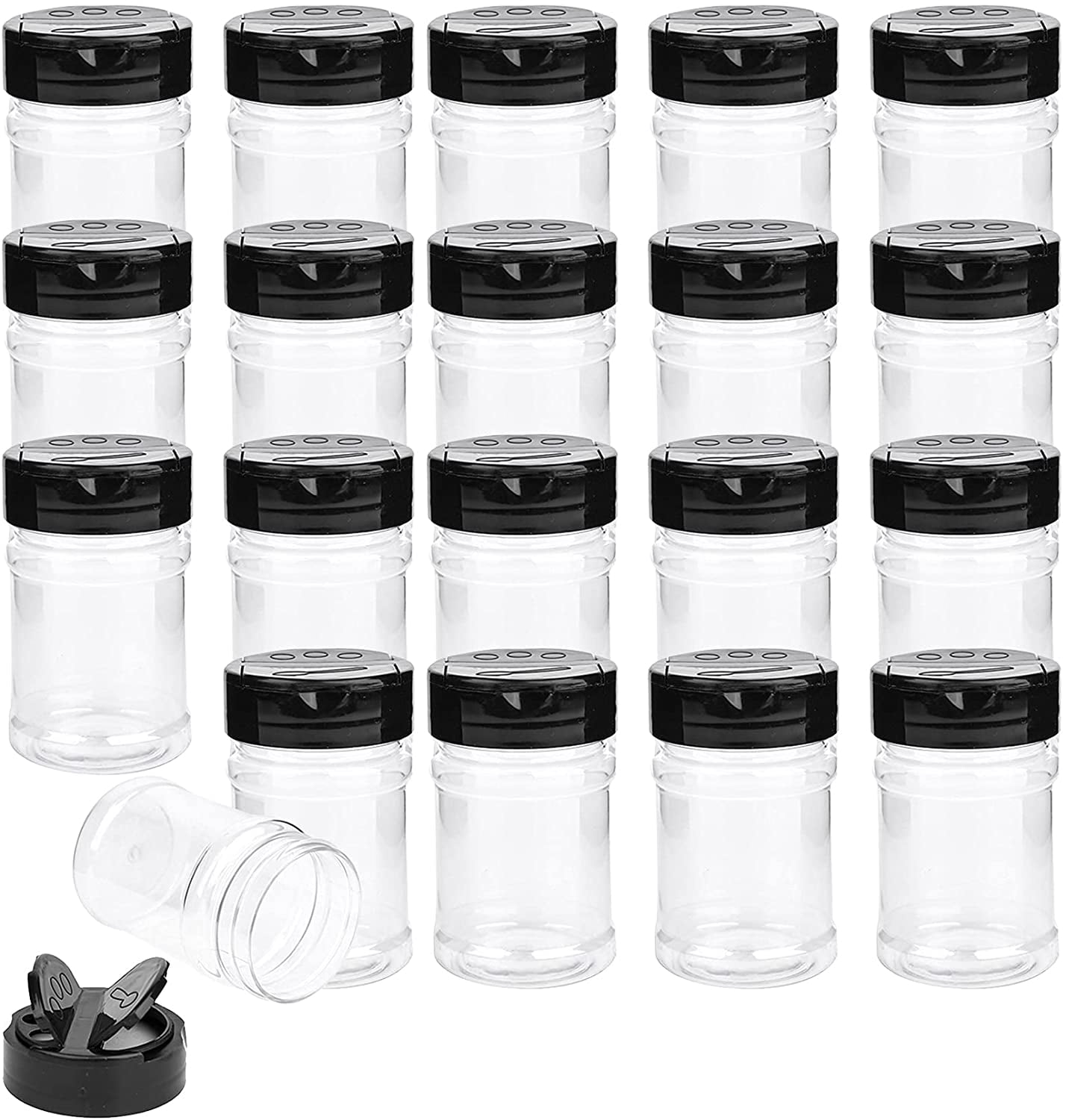 16 Pcs Plastic Spice Jars/Bottles, 5 Oz PET Spice Containers BPA Free with Black Cap, Perfect