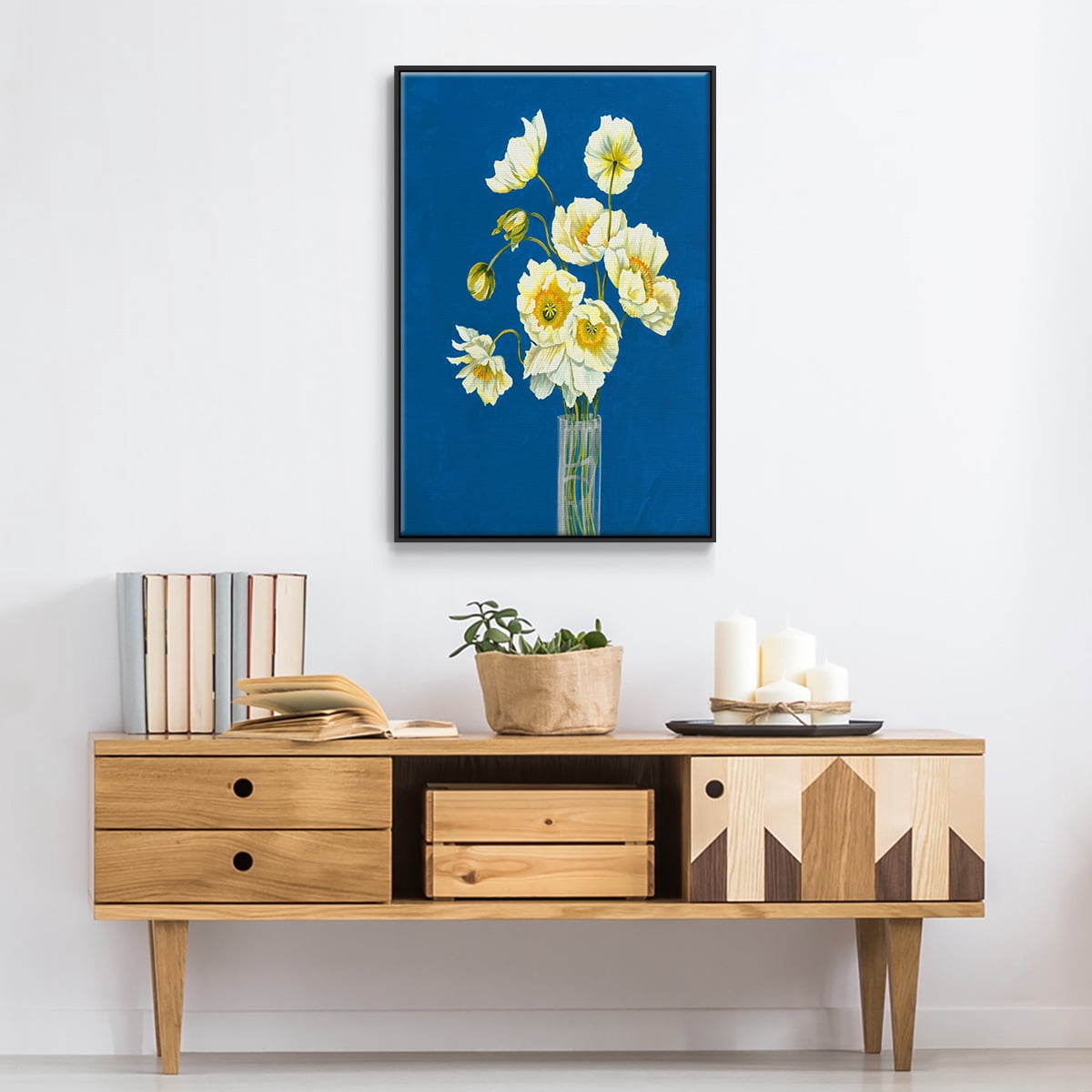 Ice Poppies Framed Premium Gallery Wrapped Canvas - Ready to Hang - 27 x 41 - Black Floating Frame