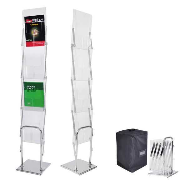 InstaHibit 4 Clear Pocket Foldable Magazine Brochure Portable Pop Up Rack Books Literature Holder Display Stand