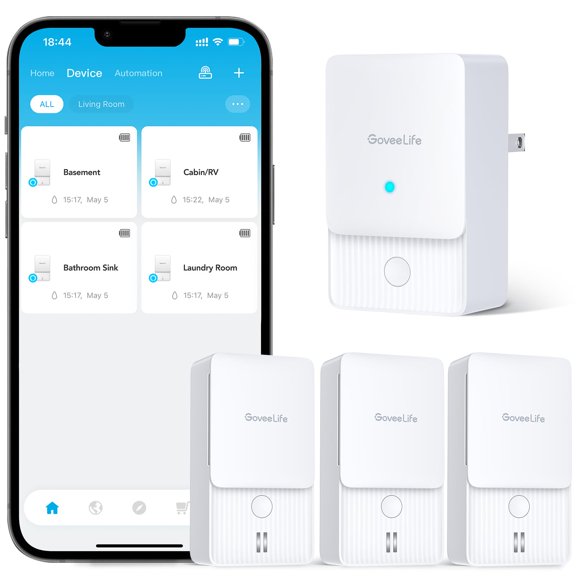 GoveeLife Detector de fugas de agua WiFi 2 para el hogar Sensor inteligente de fugas de agua, paquete de 3 con alarma ajustable de 100 dB y alertas de aplicación Detector inalámbrico con transmisión d