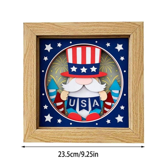 Spring Decoration 4Th Of July Gnome 3D Shadow Box Patriotic Gnome Silhouette Frame Display Case Independence Day Gnome Photos Memory Box for Gift Desktop Decoration