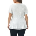 thumbnail image 4 of DARING DIVA Women's Plus Sequin V Neck Faux Wrap Metallic Shirt 1X Silver, 4 of 6