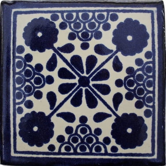 4.2x4.2 Blue Damasco Talavera Mexican Tile, Set of 9 pcs