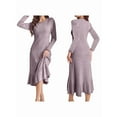 thumbnail image 3 of Long Sleeve Fall Dress for Women Casual Crew Neck Midi Long Ribbed Knit Ruffle Swing Maxi Dress Light Purple S, 3 of 7