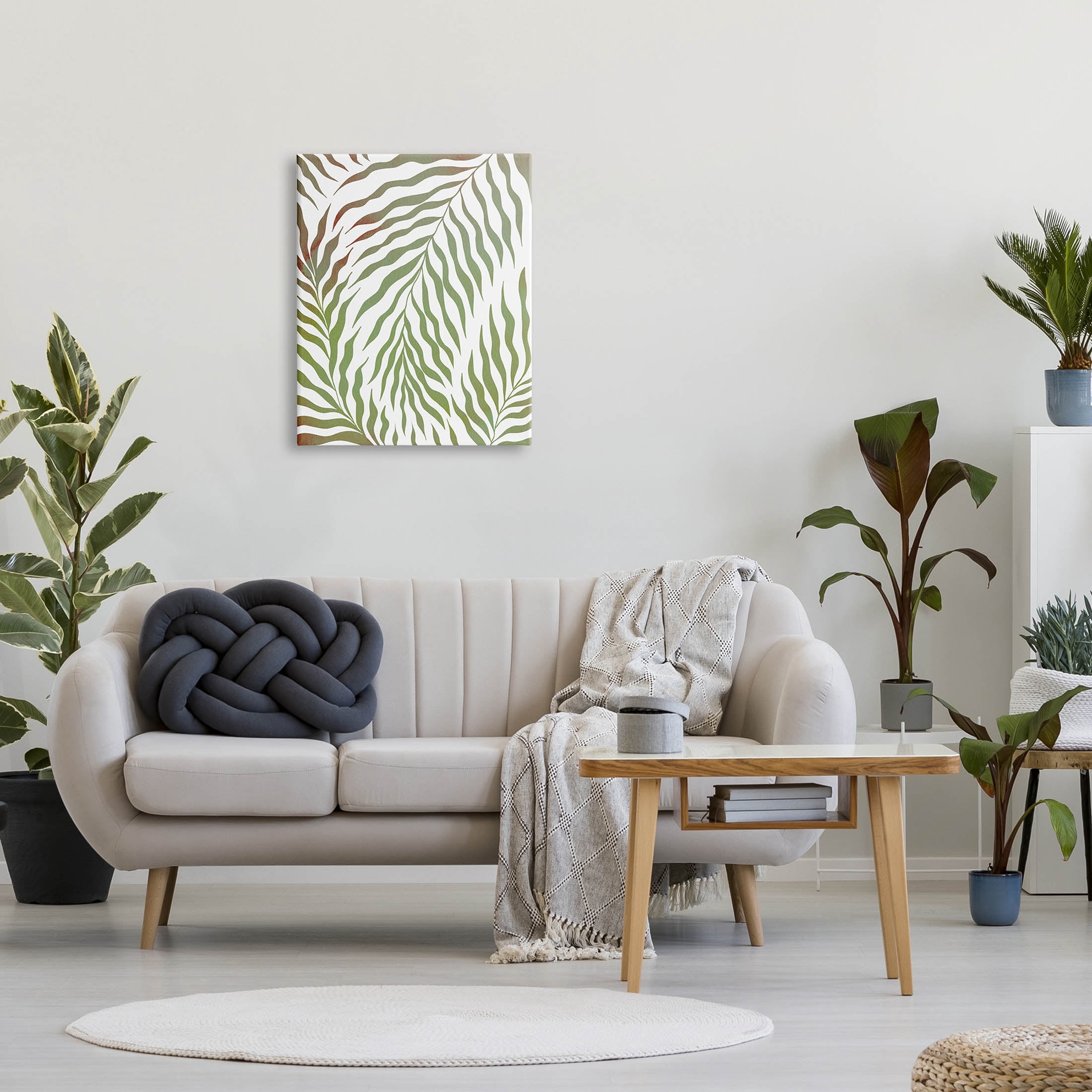 Wavy Green Botanical Leaves Botanical & Floral Graphic Art Gallery Wrapped Canvas Print Wall Art