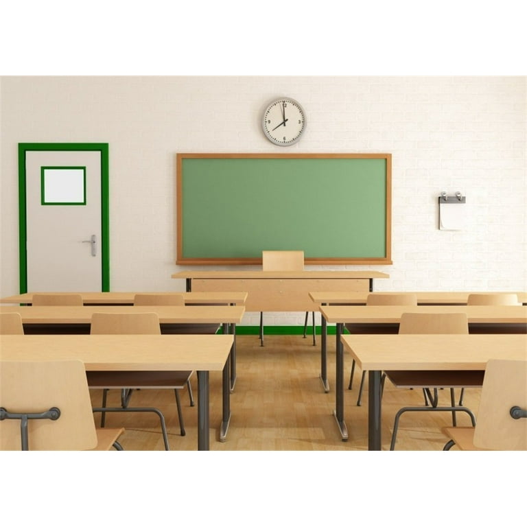 Classroom Backdrop Desks And Green Chalkboard Background - 6741
