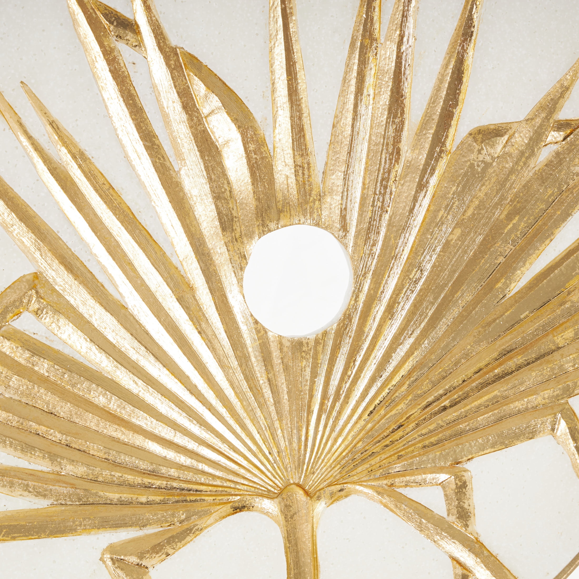 16" x 22" White Polystone Cutout Round Disk Leaf Sculpture with Gold Stand, by DecMode