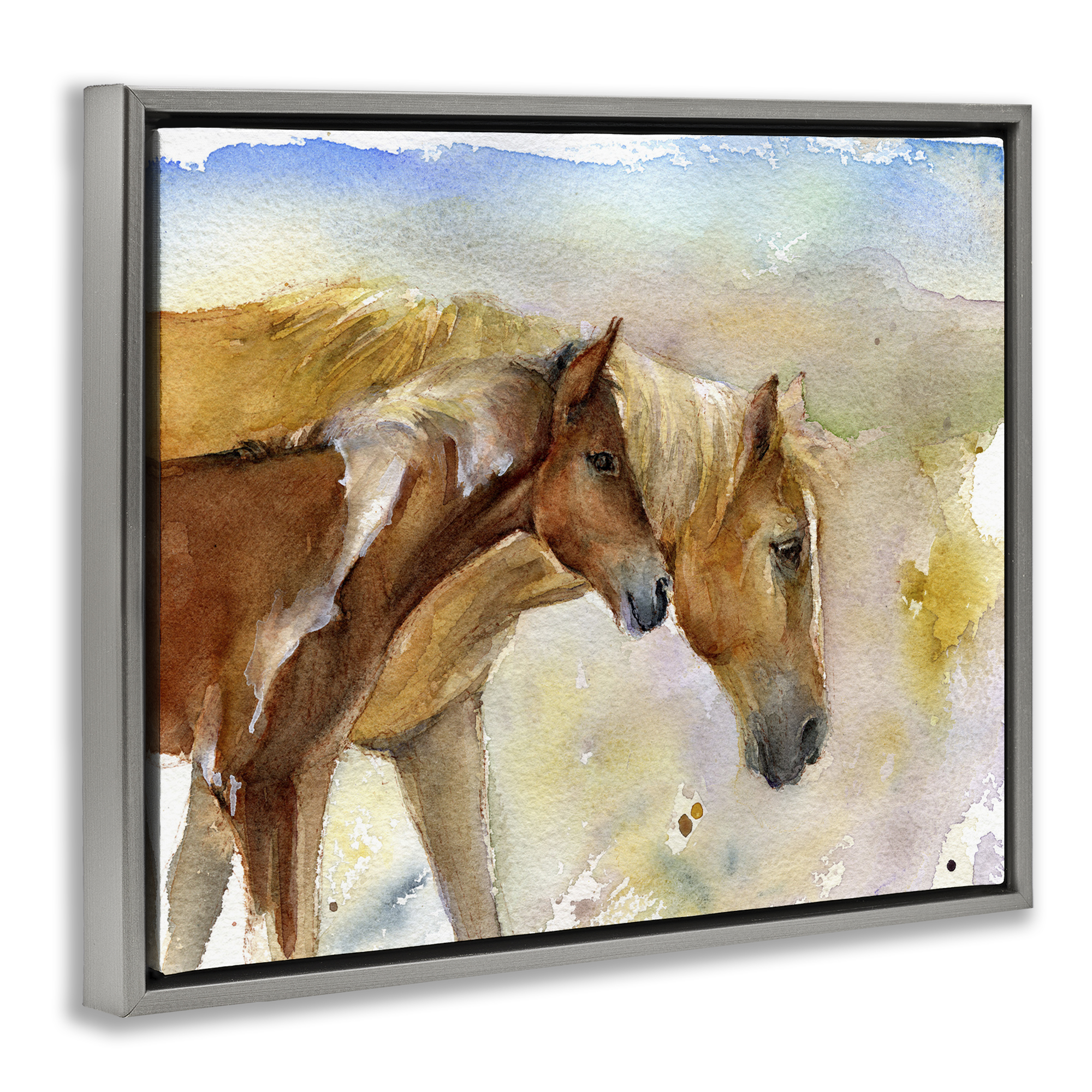 Stupell Industries Wild Horses Watercolor Animals & Insects Painting Gray Floater Framed Canvas Art Print Wall Art, 21 x 17