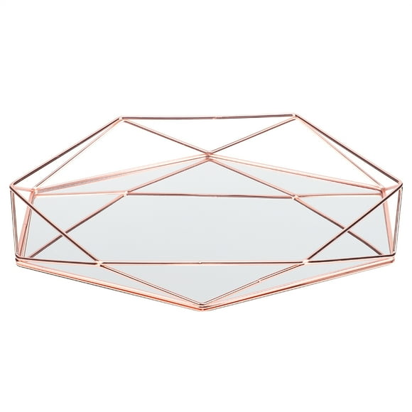 OKBY Plateau Miroir Or - Salle de Bains Sexangle Miroir Métal Or Cosmétique Bijoux Stockage Organisateur Plateau Boîte Plaque(Or Rose)