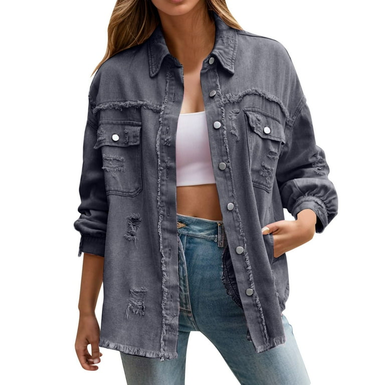 Chambray Shirt Women Denim Jacket Denim Top Oversized Button Down Shirts  for Women Country Shirts Women Jackets for WomenWomen's Trendy Ripped  Oversized Denim Jacket Casual Long BoyfrieGreyS - Walmart.com