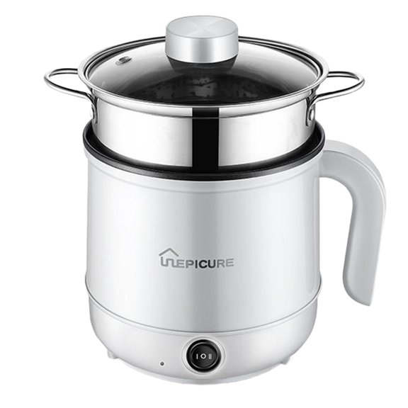 MERILER 1.7L Electric Hot Pot with Steam Compartment, 2 Speed Settings, Multifunctional Mini Wok for Dorm, Office, and Travel