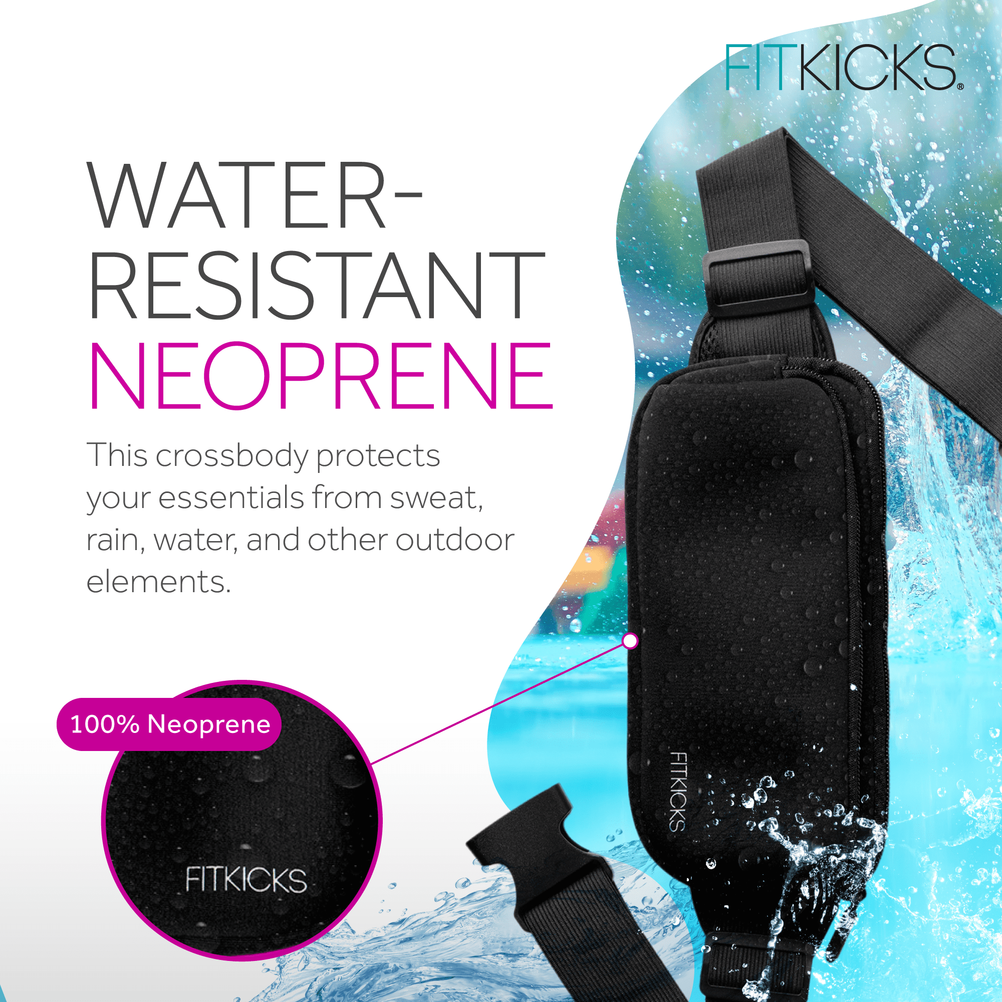 FITKICKS FITZIP Belt Crossbody Bag Fanny Pack Waist Pouch with Adjustable Strap, Black (Unisex)