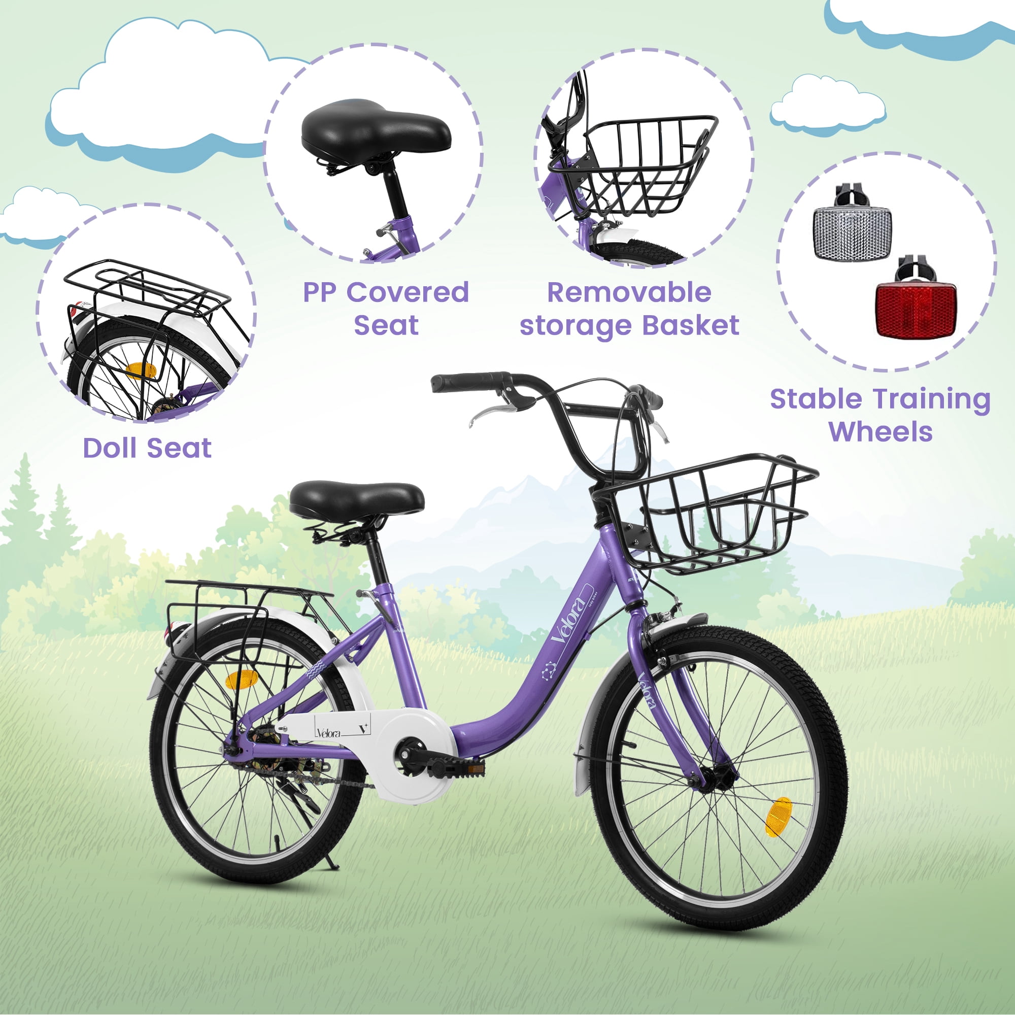 imerelez Kids Bike 20 Inch for Boys Girls Ages 6-12, Single-Speed with Dual V-Brake & Coaster Brakes, Lightweight Steel Frame, Multiple Colors (Pink/Green/Purple/White)