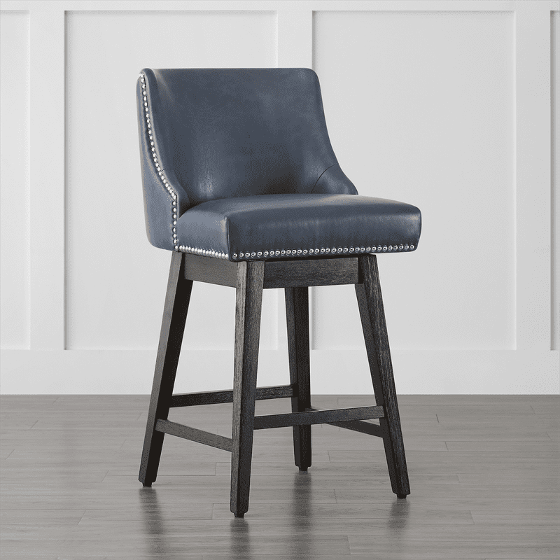 CHITA 26 inch Swivel Upholstered Counter Height Bar Stools with Full Back Set of 2,Faux Leather in Navy Blue