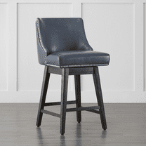CHITA 26 inch Swivel Upholstered Counter Height Bar Stools with Full Back Set of 2,Faux Leather in Navy Blue