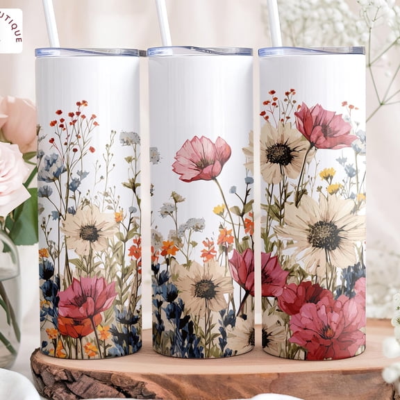 [NO STRAW] Spring Wildflower 20oz Tumbler, Floral Steel Coffee Cup, Colorful Meadow Flower Insulated Tumbler,Botanical Travel Tumbler,Nature Lover Gift