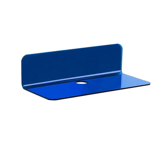 Estante flotante de acrílico para exhibición, montado en la pared, con repisa perforada. Azul
