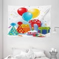 thumbnail image 1 of Birthday Decorations Tapestry, Slice of Strawberry Pie Party Set Up with Hats Balloons Presents Stars, Wall Hanging for Bedroom Living Room Dorm Decor, 80W X 60L Inches, Multicolor, by Ambesonne, 1 of 2