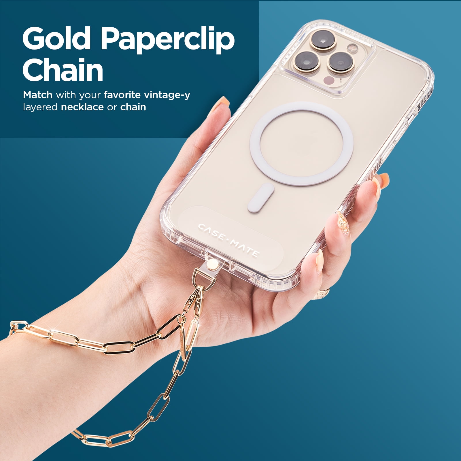 Case-Mate Gold Chain Phone Wristlet - Black Leather | Verizon