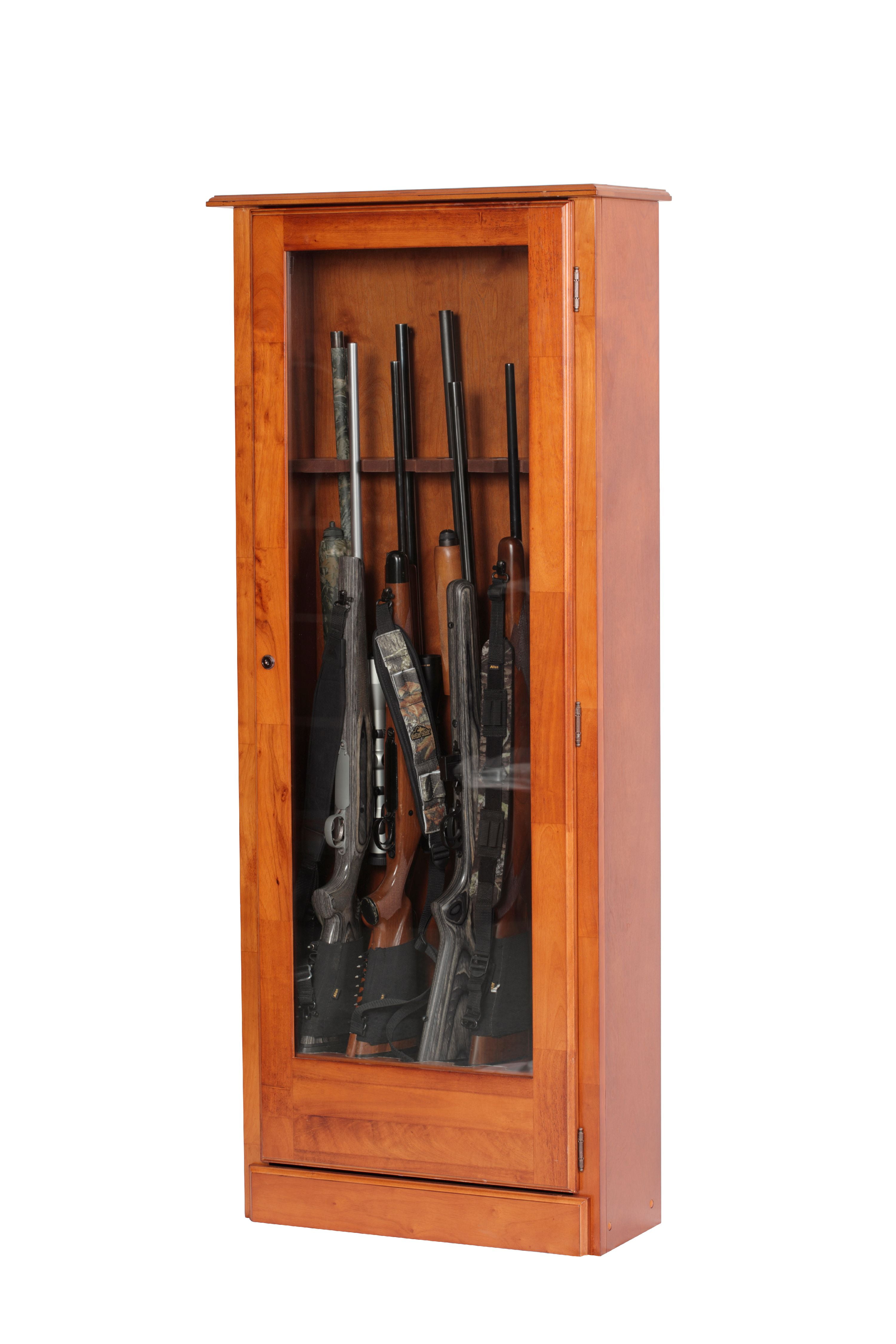Gun Display Cabinet Mounted Wood Glass Case Lock Locking Rifle Shotgun Storage 
