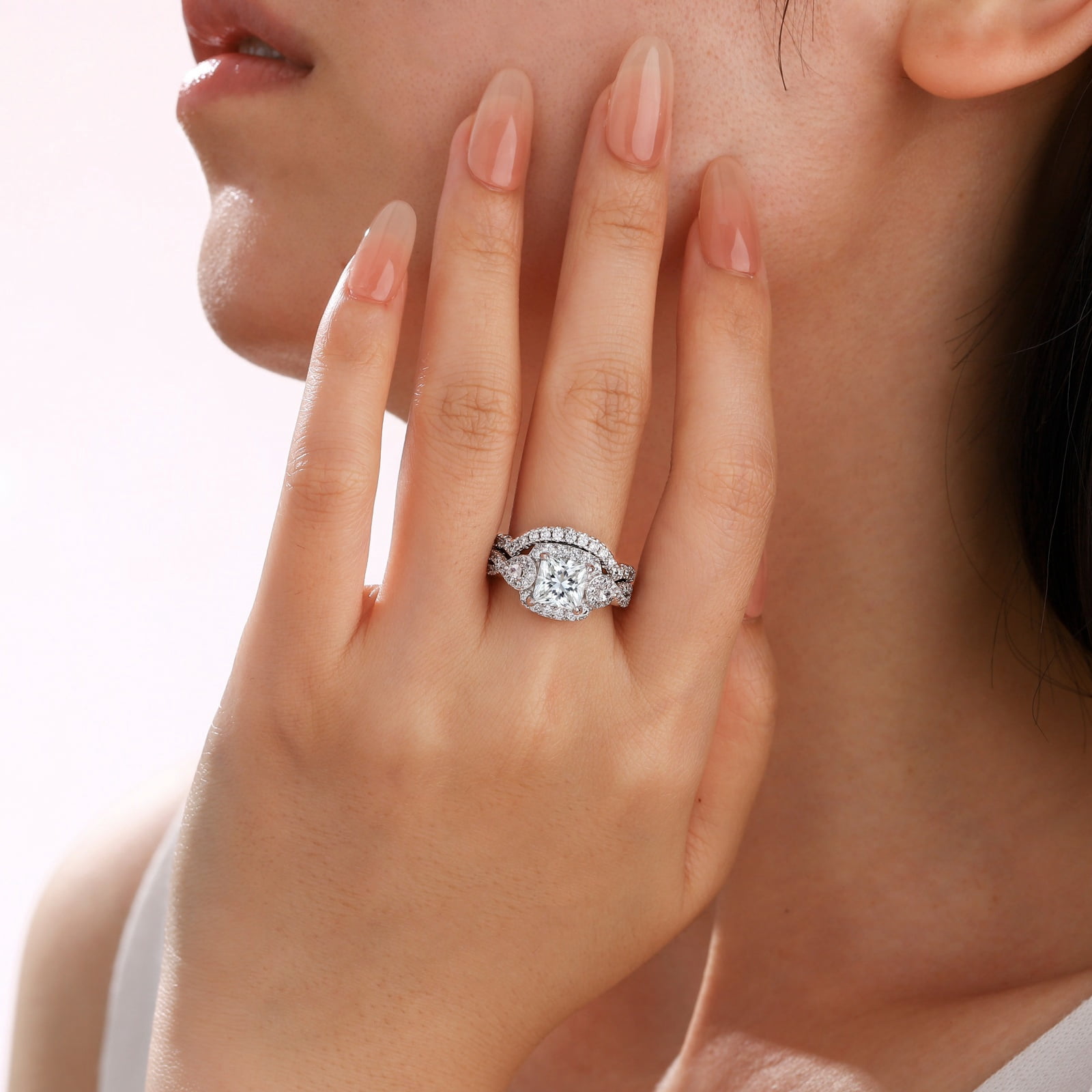 SFTING Engagement Rings for Women Princess Pear Cut Wedding Ring Set 5A CZ Silver 18K Plated Anniversary Mother's Day Gift for Her Size 6