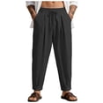 thumbnail image 2 of Blmnix Baggy Trousers for Men Low Waisted Linen Pants Palazzo Lightweight Pants Jeans Taper Cropped Black Summer Pants for Men,L, 2 of 6