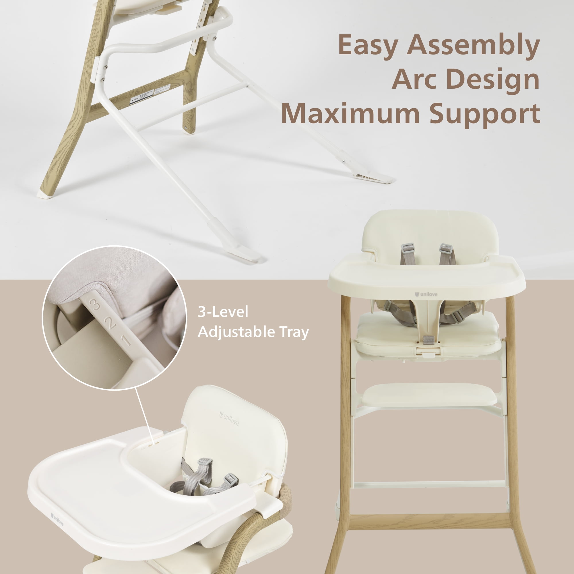 Unilove Grow With Me 2-in-1 Baby High Chair – Adjustable Toddler Chair with Baby Set, Removable Harness, One-Hand Seat & Footrest Adjustment - Vanila White