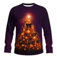 thumbnail image 3 of Feancey Ugly Christmas Shirts for Men Long Sleeve Crewneck Pullover Big and Tall Fashion Xmas Tree Print Graphic Tees Holiday Casual Party T-Shirt Purple 4XL, 3 of 6