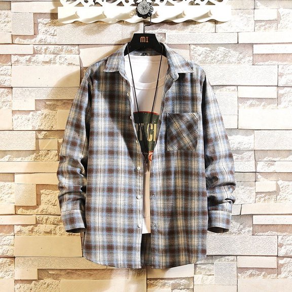 Men's Lightweight Shirt Jackets,Men's Plaid Shirt Casual Flannel Jacket Button Down Long Sleeve Pocket Shirt Tops,Plaid Button Up Shirts for Men Lightweight