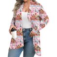 thumbnail image 2 of Women's Fall and Winter Fashion Casual Print Long Sleeve Mid-Length Cardigan Jacket, Christmas Theme for Holiday Season,Pink,4XL, 2 of 6