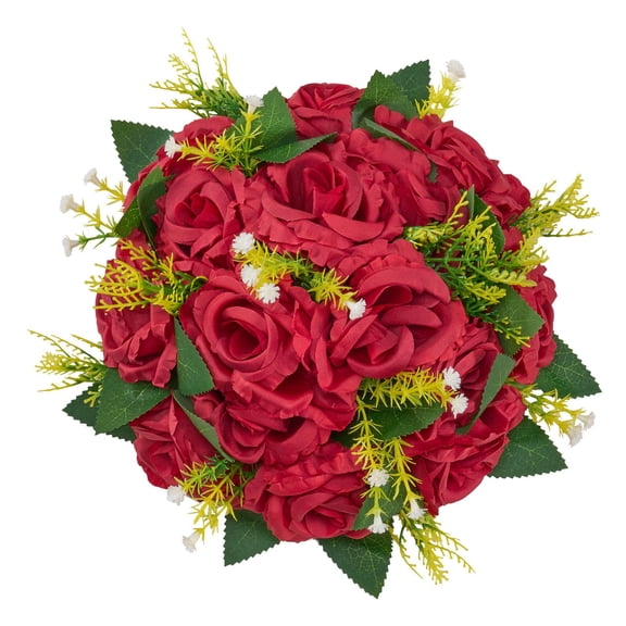 10-Pack Red Rose Kissing Balls,9.5" Artificial Floral Centerpieces for Wedding Table Decor,Home Party Bouquet Arrangements