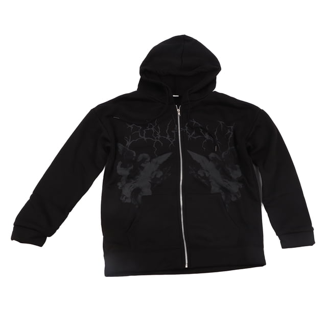 Women Full Zip Hoodie Fleece Drawstring Loose Fitting Long Sleeve Printed Casual Hooded Sweatshirt Black L