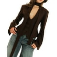 thumbnail image 3 of Blazer de Larga con Cuello en V para Mujer, Estilo Blazer, Ideal para el Trabajo o para Ocasiones Formales e Informales. Corte Ajustado y Cinturón. Marrón M, 3 of 10