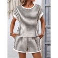 thumbnail image 6 of Women'S Summer 2 Piece Sets Striped Short Sleeve T Shirts and Shorts Loungewear Matching Set Color M, 6 of 9