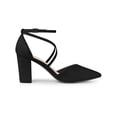 thumbnail image 3 of BLISSFUL STEP Women's Pointed Toe Cross Strap Block Heels Pumps Black 9, 3 of 7
