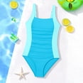 thumbnail image 6 of TAmten Teen Girls Swimsuit Size 7-8 Years One Piece Swimsuits Ribbed Kids Bathing Suit for Girls Color Block Ruched Adjustable Strap Pad Swimwear Blue, 6 of 6