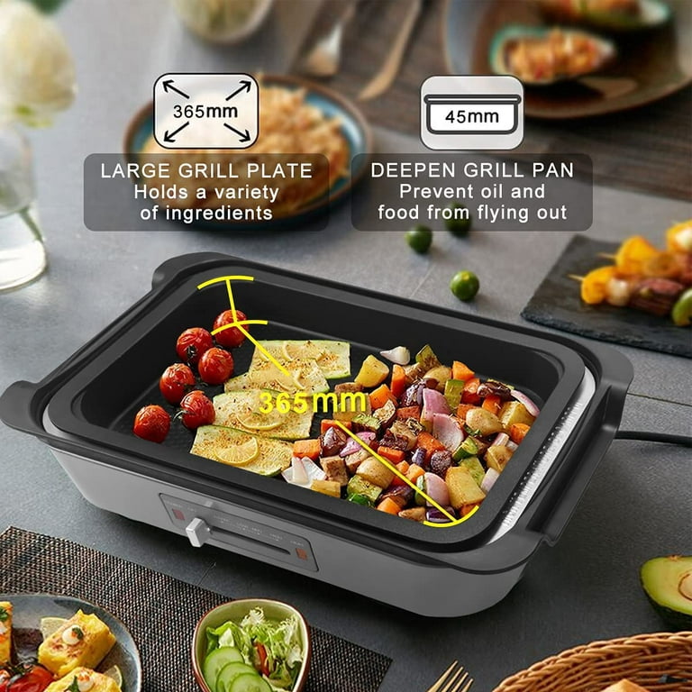Electric Smokeless Indoor Griddle, 2-in-1 with Lid Grill, 1200W Home W/  Hood BBQ Grill, Nonstick Cooking Plate, 5 Level Adjustable Temperature,  Detachable & Dishwasher Safe, Cool-touch Handles, Black 