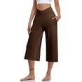 thumbnail image 2 of Annhoo Women's Wide Leg Capri Pants V Crossover High Waisted Pants Summer Sports Yoga Trouser with Pockets, 2 of 7
