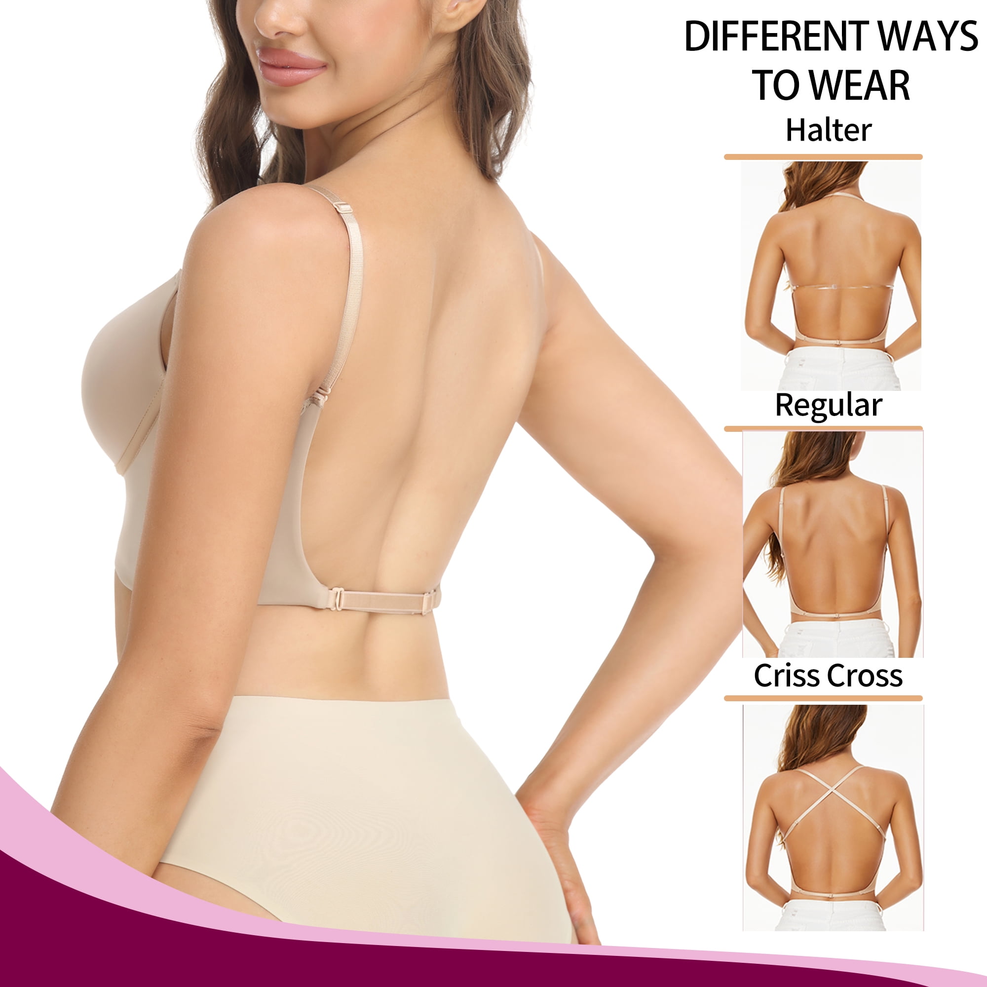 MISS MOLY Women's Deep Plunge Bra Push up Low Cut Seamless Backless Bra for  Dress with Adjustable Straps 