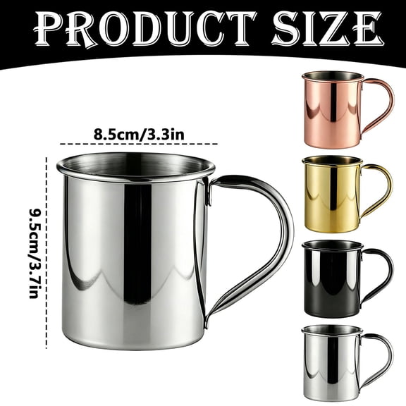 Silver 430ml Stainless Steel Smooth Mug, Polished Copper Plated Coffee Tea Cup For Daily Drinks
